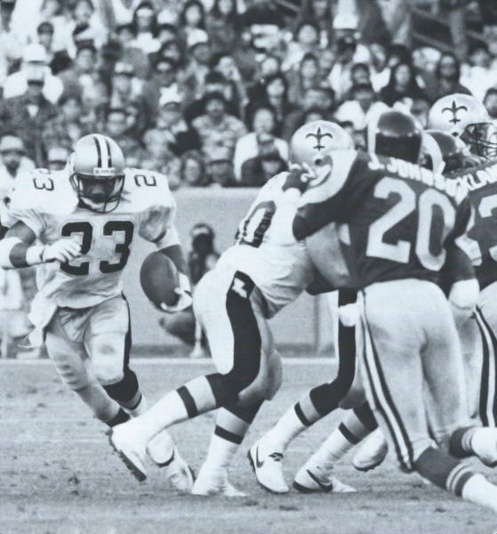 Buford Jordan carries against the Rams in 1988