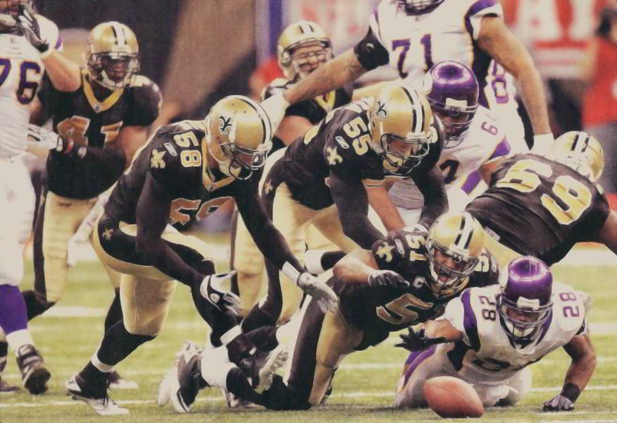 The Saints Defense Recovers a Fumble Against the Vikings in the 2009 NFC Championship Game