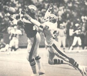 New Orleans Saints Henry Childs makes a catch in 1977 against the Falcons
